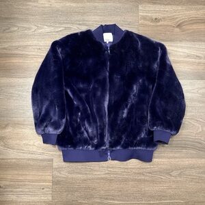 Tibi Faux Fur Jacket in deep purple large